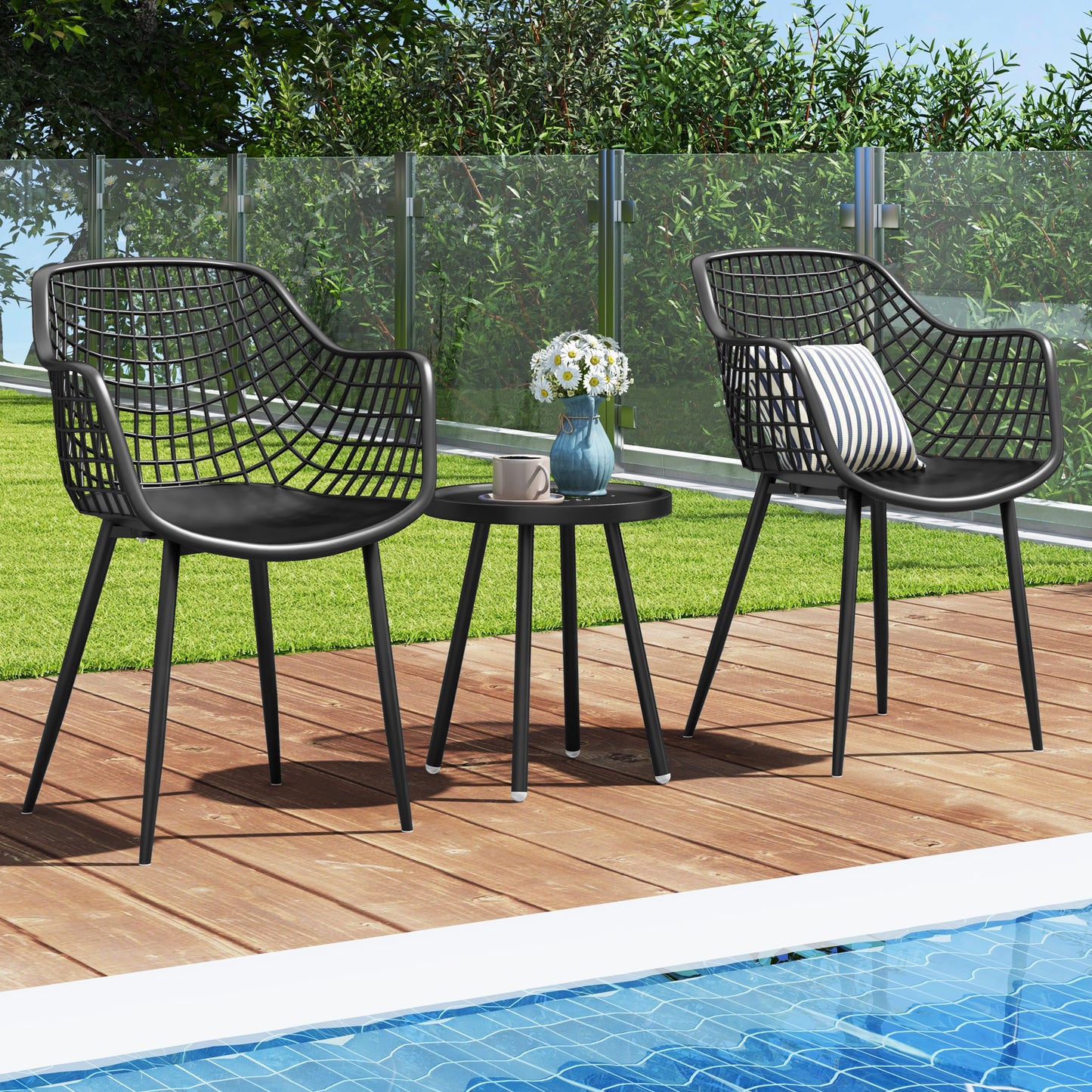 3 Piece Patio Chair Set, PP Seat Tabletop, Black Patio Conversation Sets at Gallery Canada