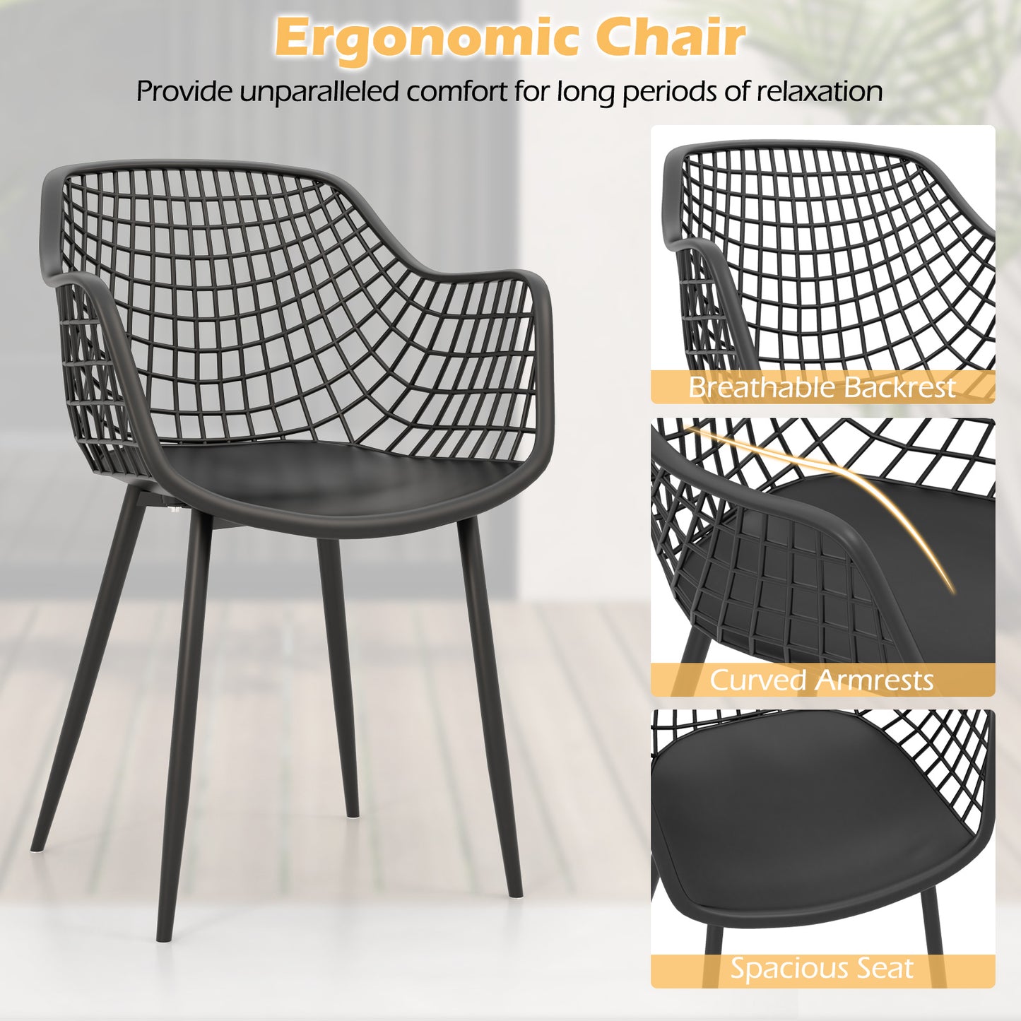 3 Piece Patio Chair Set, PP Seat Tabletop, Black Patio Conversation Sets at Gallery Canada
