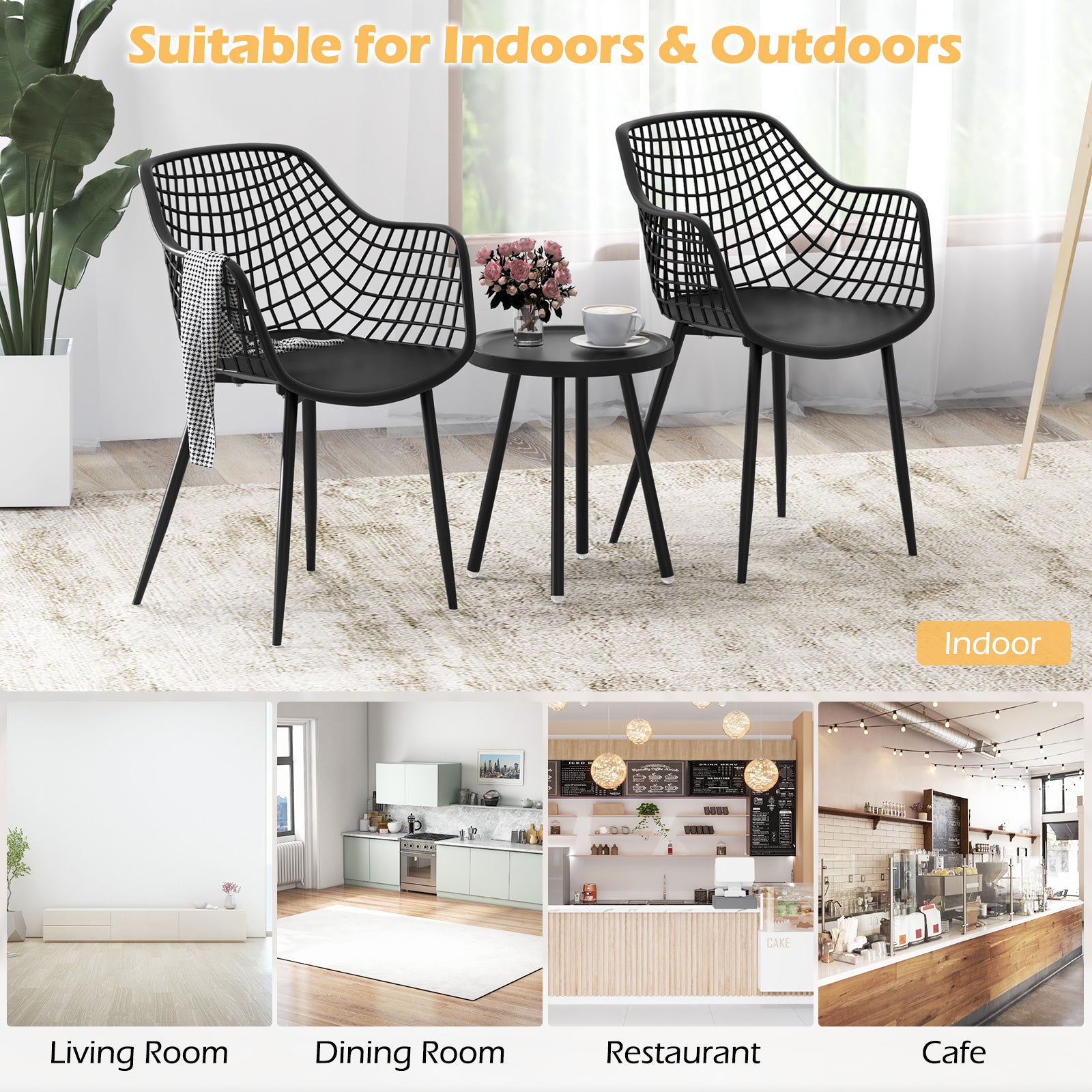 3 Piece Patio Chair Set, PP Seat Tabletop, Black Patio Conversation Sets at Gallery Canada