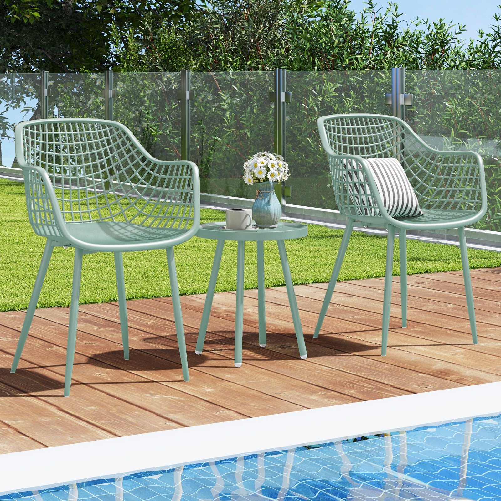3 Piece Patio Chair Set with PP Seat and Tabletop for Porch, Green Patio Conversation Sets at Gallery Canada
