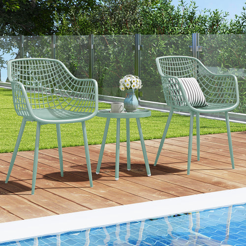 3 Piece Patio Chair Set with PP Seat and Tabletop for Porch, Green