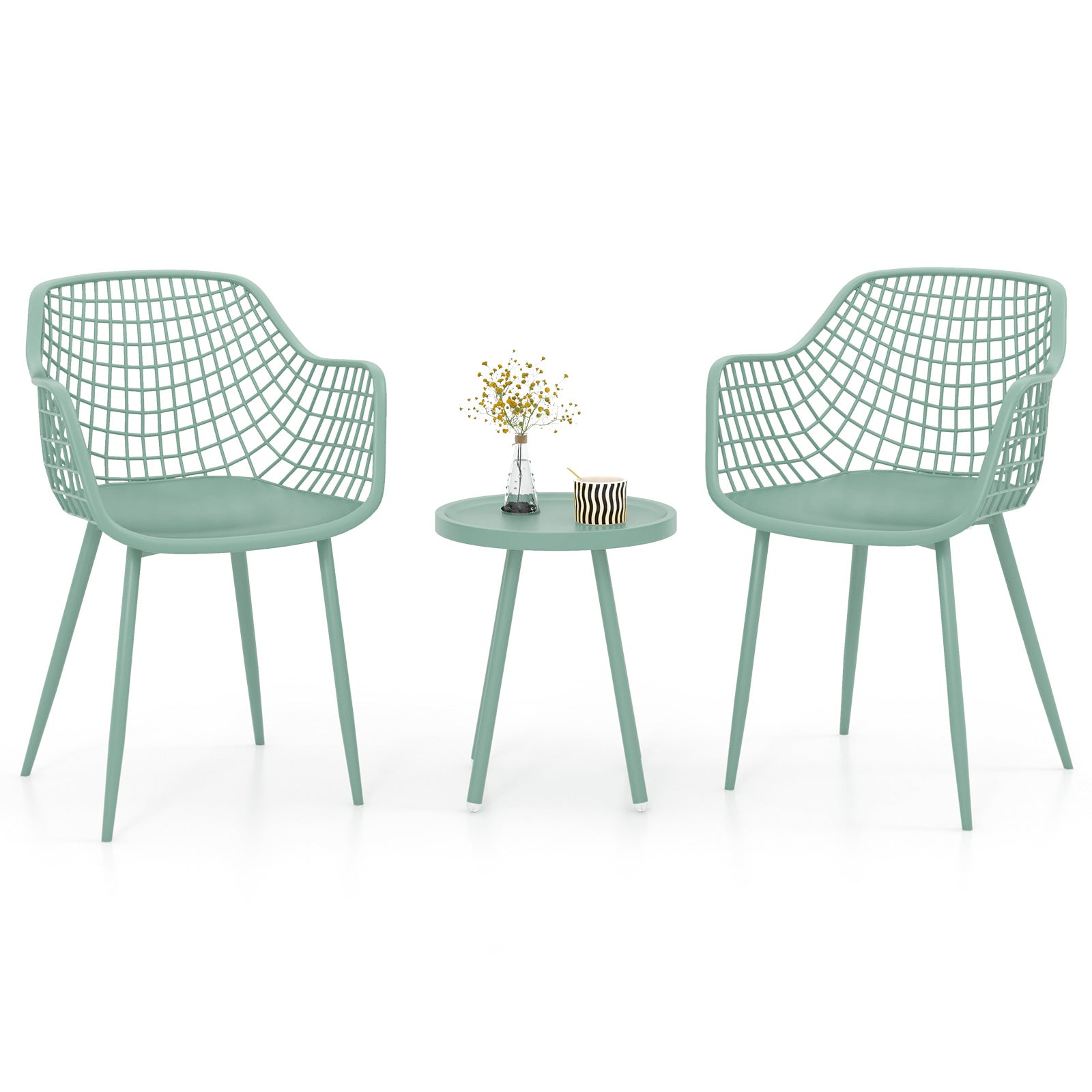 3 Piece Patio Chair Set with PP Seat and Tabletop for Porch, Green Patio Conversation Sets at Gallery Canada