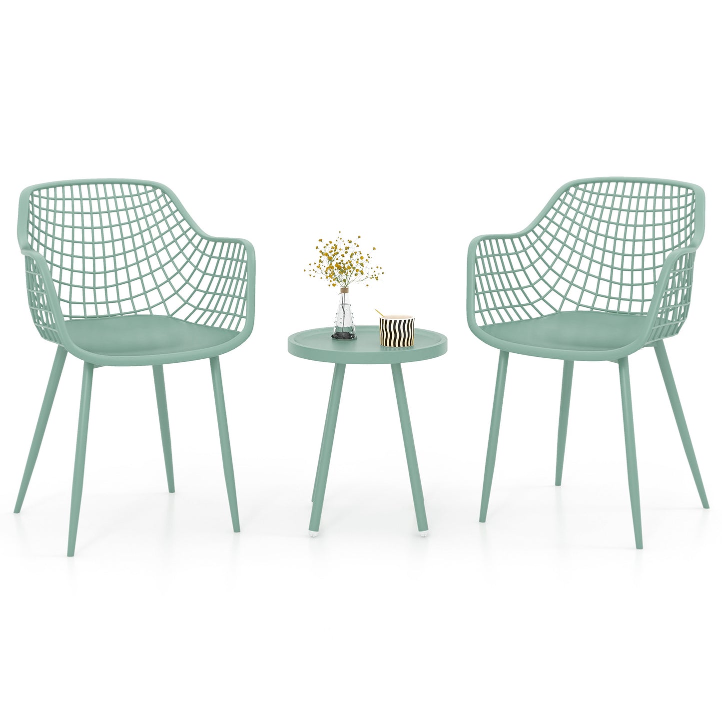 3 Piece Patio Chair Set with PP Seat and Tabletop for Porch, Green Patio Conversation Sets at Gallery Canada