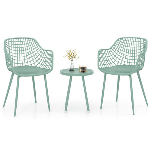 3 Piece Patio Chair Set with PP Seat and Tabletop for Porch, Green
