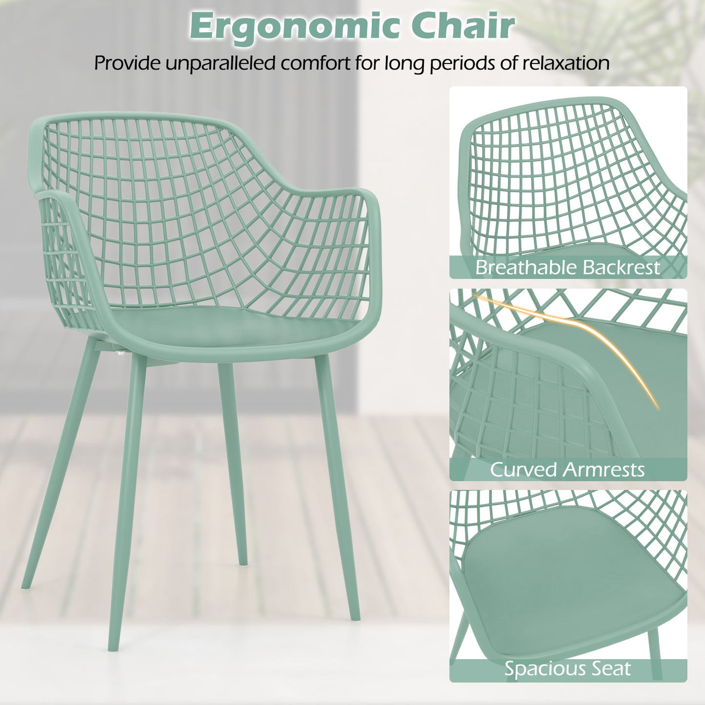 3 Piece Patio Chair Set with PP Seat and Tabletop for Porch, Green Patio Conversation Sets at Gallery Canada