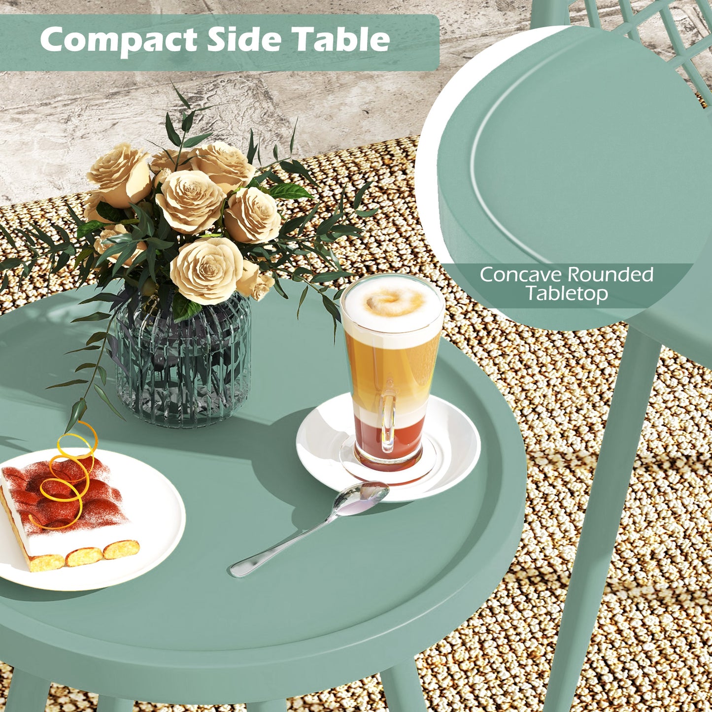 3 Piece Patio Chair Set with PP Seat and Tabletop for Porch, Green Patio Conversation Sets at Gallery Canada
