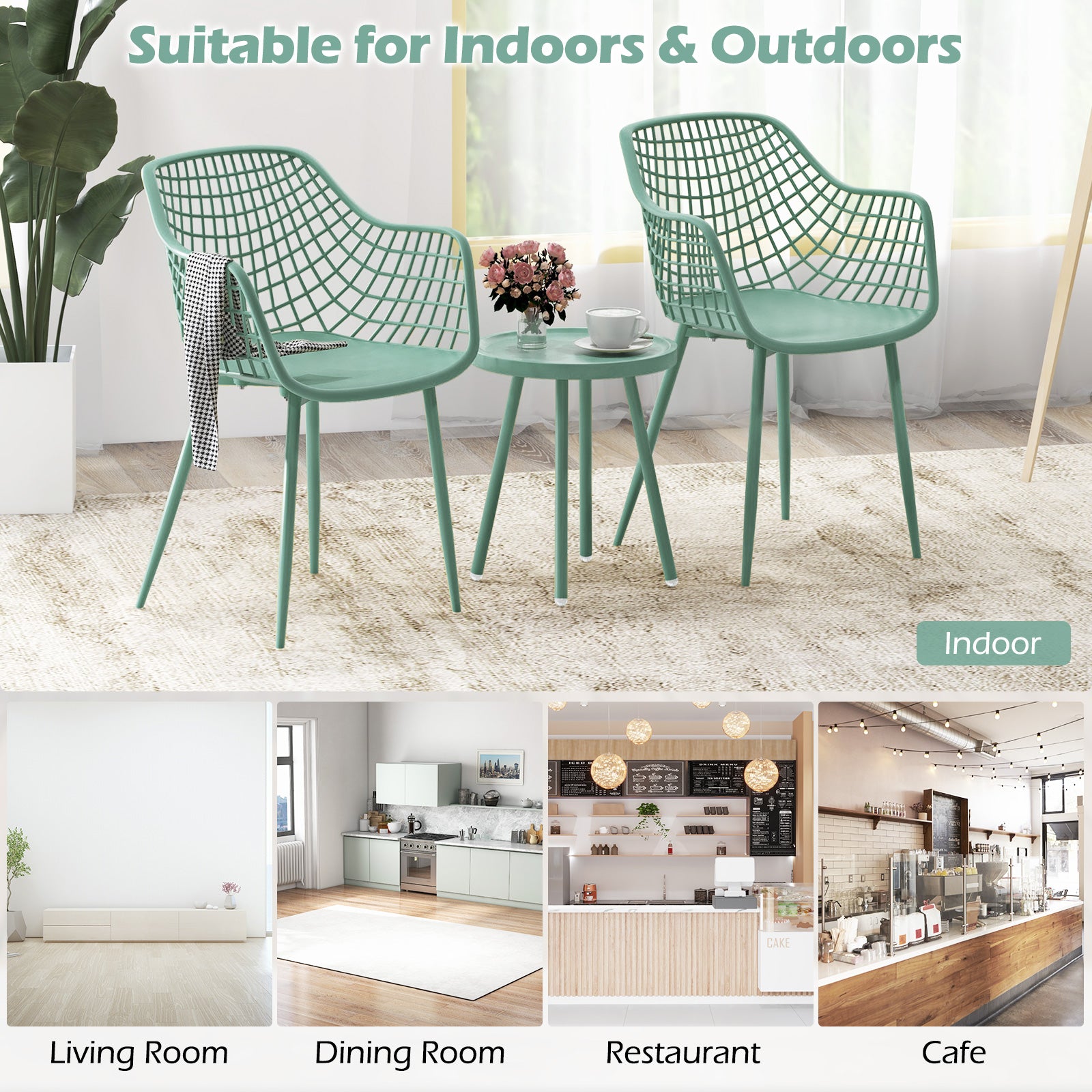 3 Piece Patio Chair Set with PP Seat and Tabletop for Porch, Green Patio Conversation Sets at Gallery Canada
