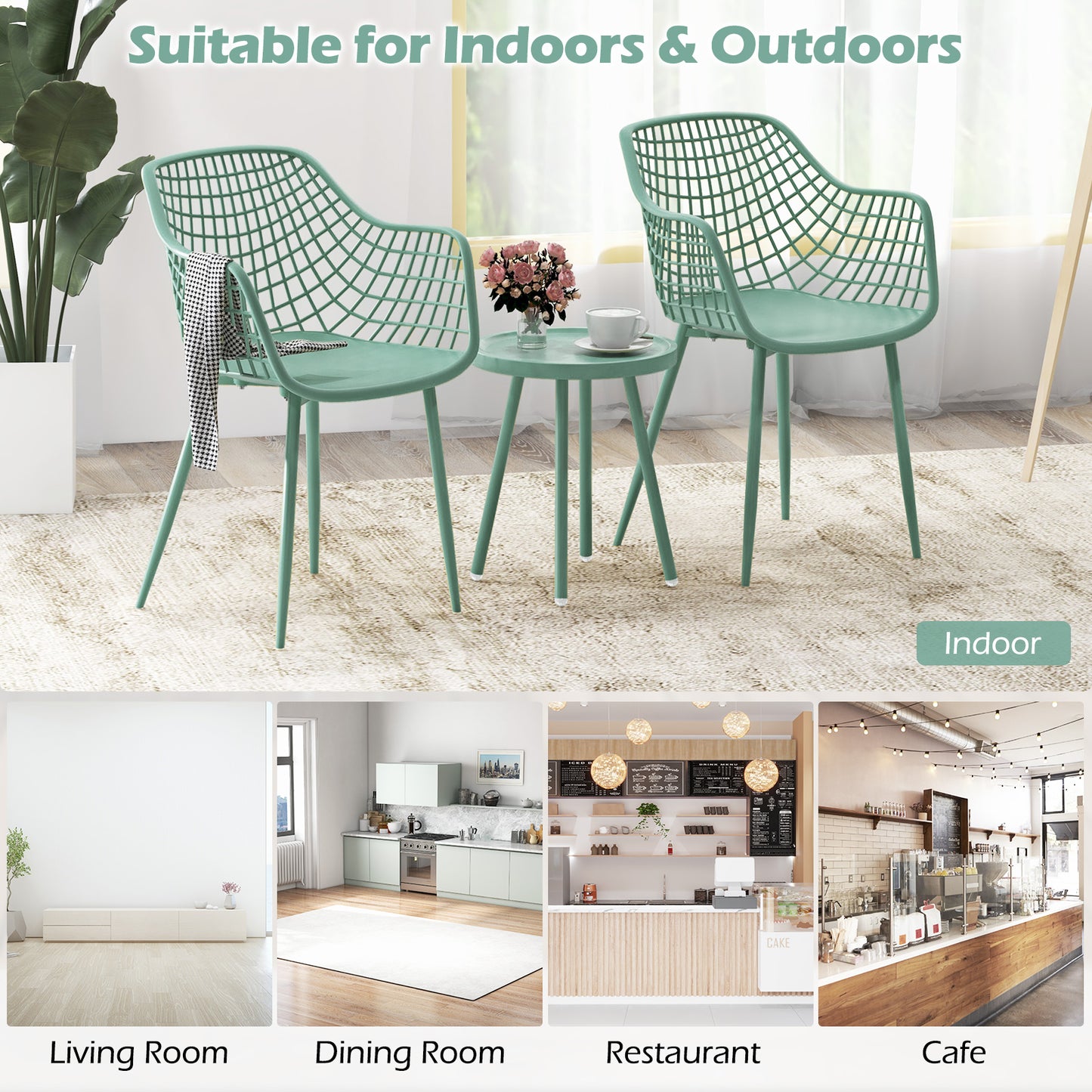 3 Piece Patio Chair Set with PP Seat and Tabletop for Porch, Green Patio Conversation Sets at Gallery Canada