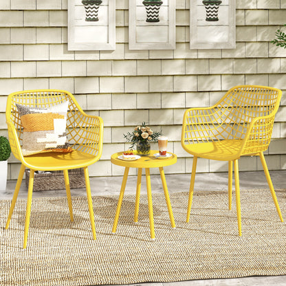 Ensemble de 3 chaises de patio, plateau en PP, jaune