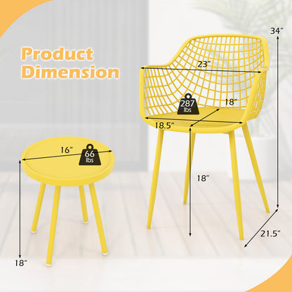 Ensemble de 3 chaises de patio, plateau en PP, jaune