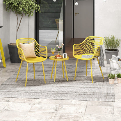 Ensemble de 3 chaises de patio, plateau en PP, jaune