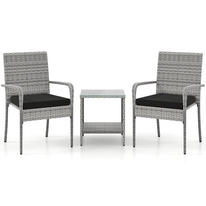 3 Piece Patio Furniture Set with Seat Cushions and Tempered Glass Tabletop for Balcony, Black Patio Furniture Sets Black at Gallery Canada