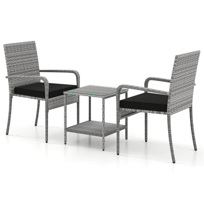 3 Piece Patio Furniture Set with Seat Cushions and Tempered Glass Tabletop for Balcony, Black Patio Furniture Sets at Gallery Canada