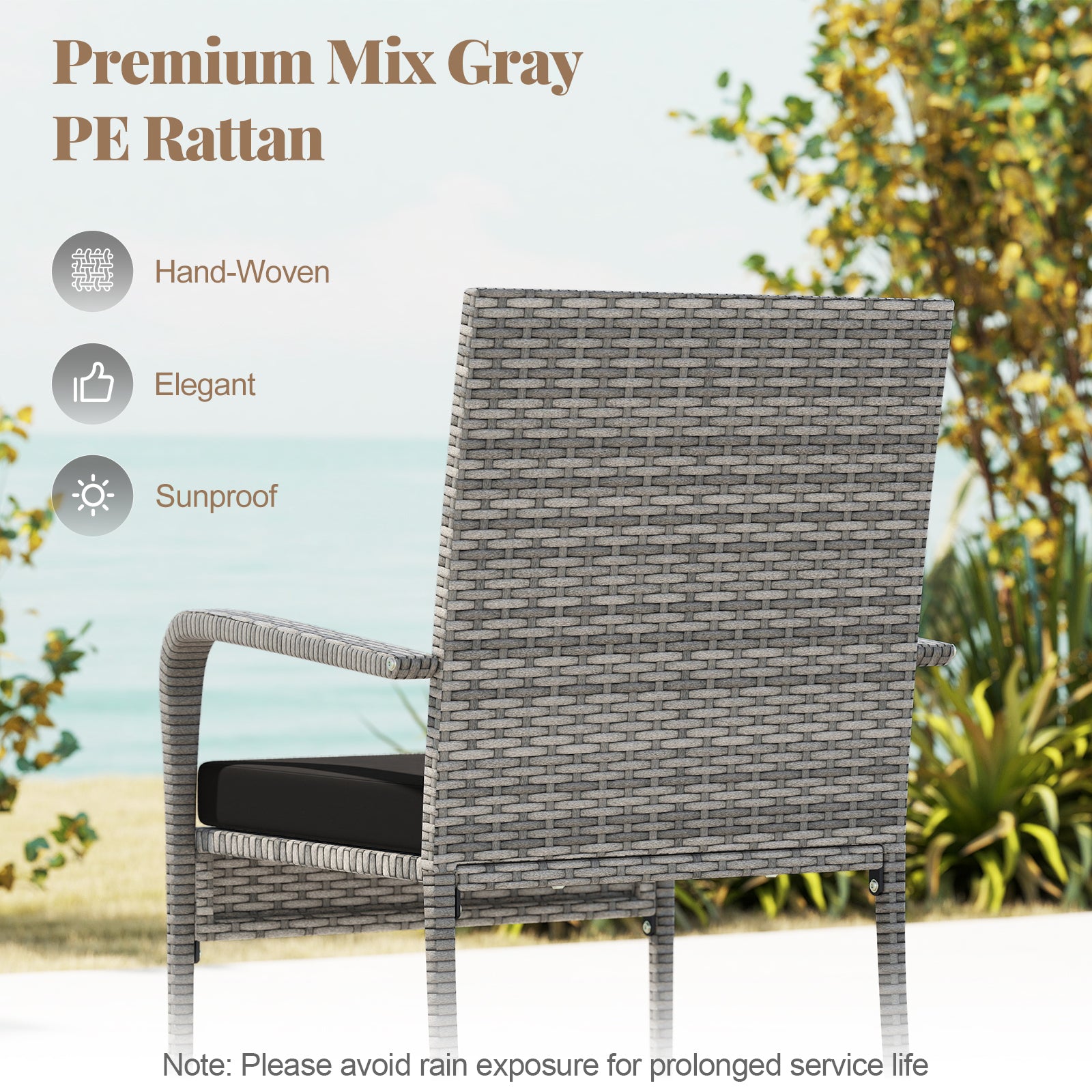 3 Piece Patio Furniture Set with Seat Cushions and Tempered Glass Tabletop for Balcony, Black Patio Furniture Sets at Gallery Canada