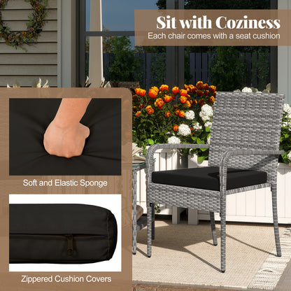 3 Piece Patio Furniture Set with Seat Cushions and Tempered Glass Tabletop for Balcony, Black Patio Furniture Sets at Gallery Canada