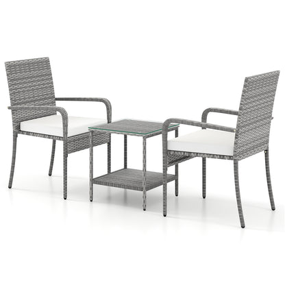 3 Piece Patio Furniture Set with Seat Cushions and Tempered Glass Tabletop for Balcony, White Patio Furniture Sets at Gallery Canada