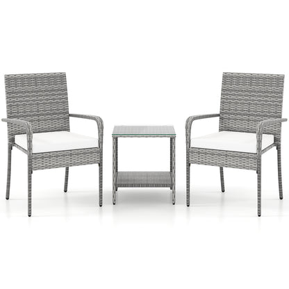3 Piece Patio Furniture Set with Seat Cushions and Tempered Glass Tabletop for Balcony, White Patio Furniture Sets at Gallery Canada