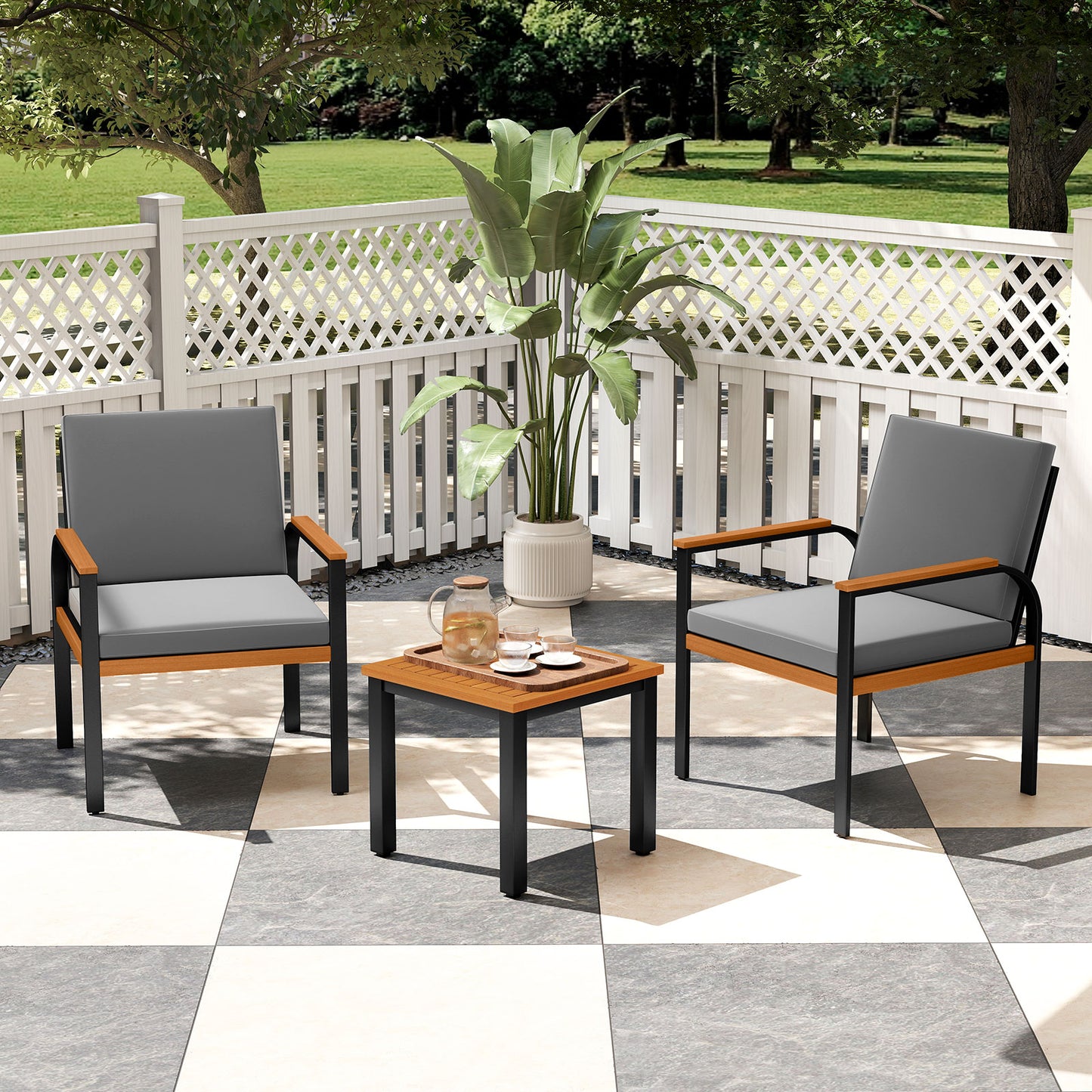3 Piece Patio Furniture Set Outdoor Conversation Set with Coffee Table-Grey, Gray Patio Conversation Sets at Gallery Canada