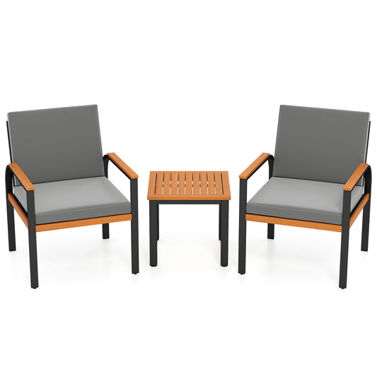 3 Piece Patio Furniture Set Outdoor Conversation Set with Coffee Table-Grey, Gray Patio Conversation Sets Gray at Gallery Canada