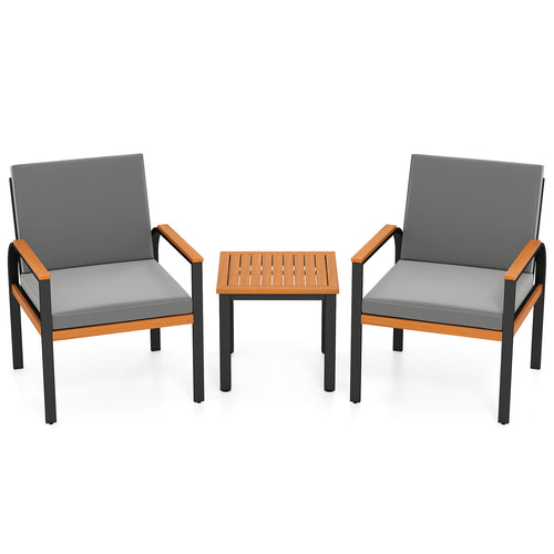 3 Piece Patio Furniture Set Outdoor Conversation Set with Coffee Table-Grey, Gray