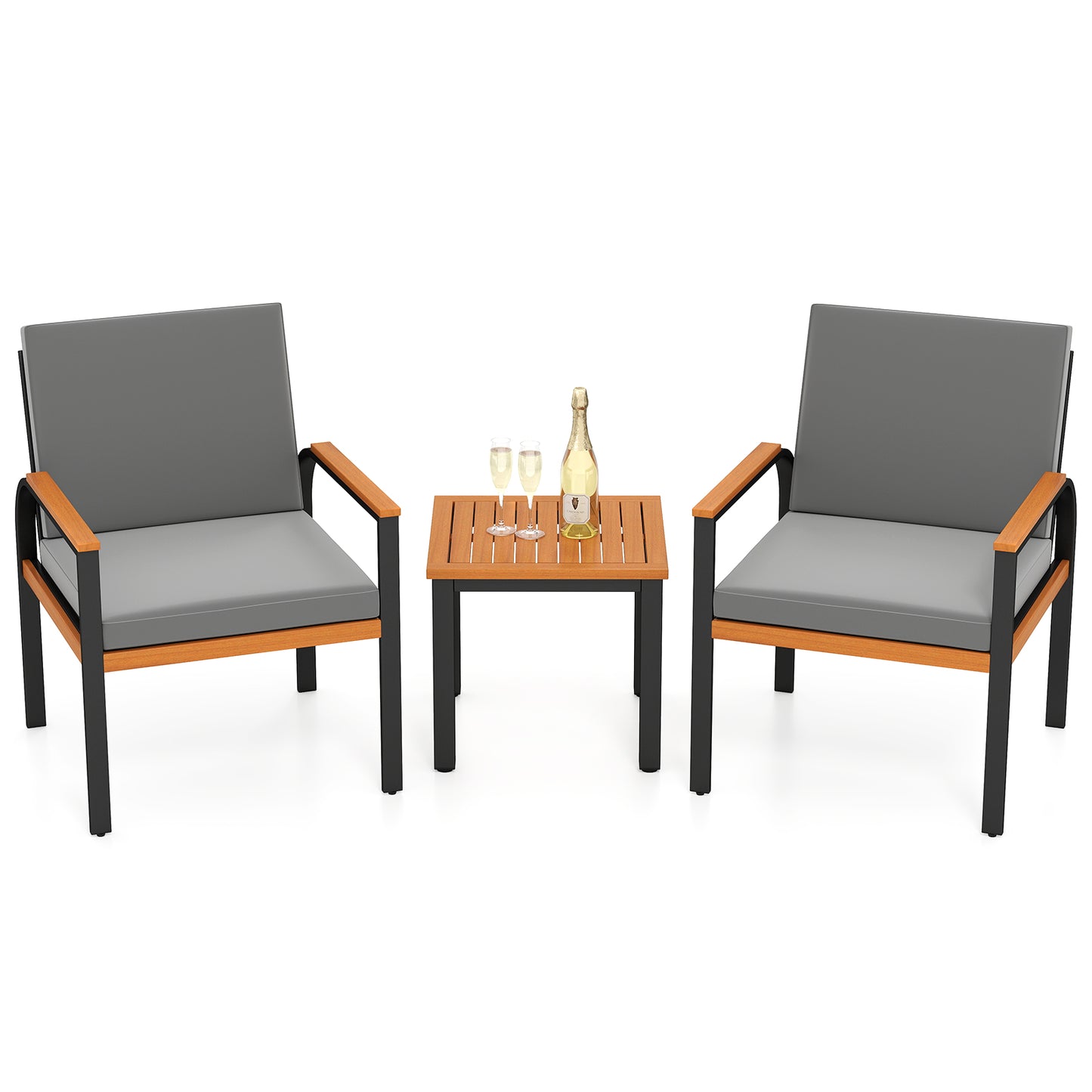 3 Piece Patio Furniture Set Outdoor Conversation Set with Coffee Table-Grey, Gray Patio Conversation Sets at Gallery Canada