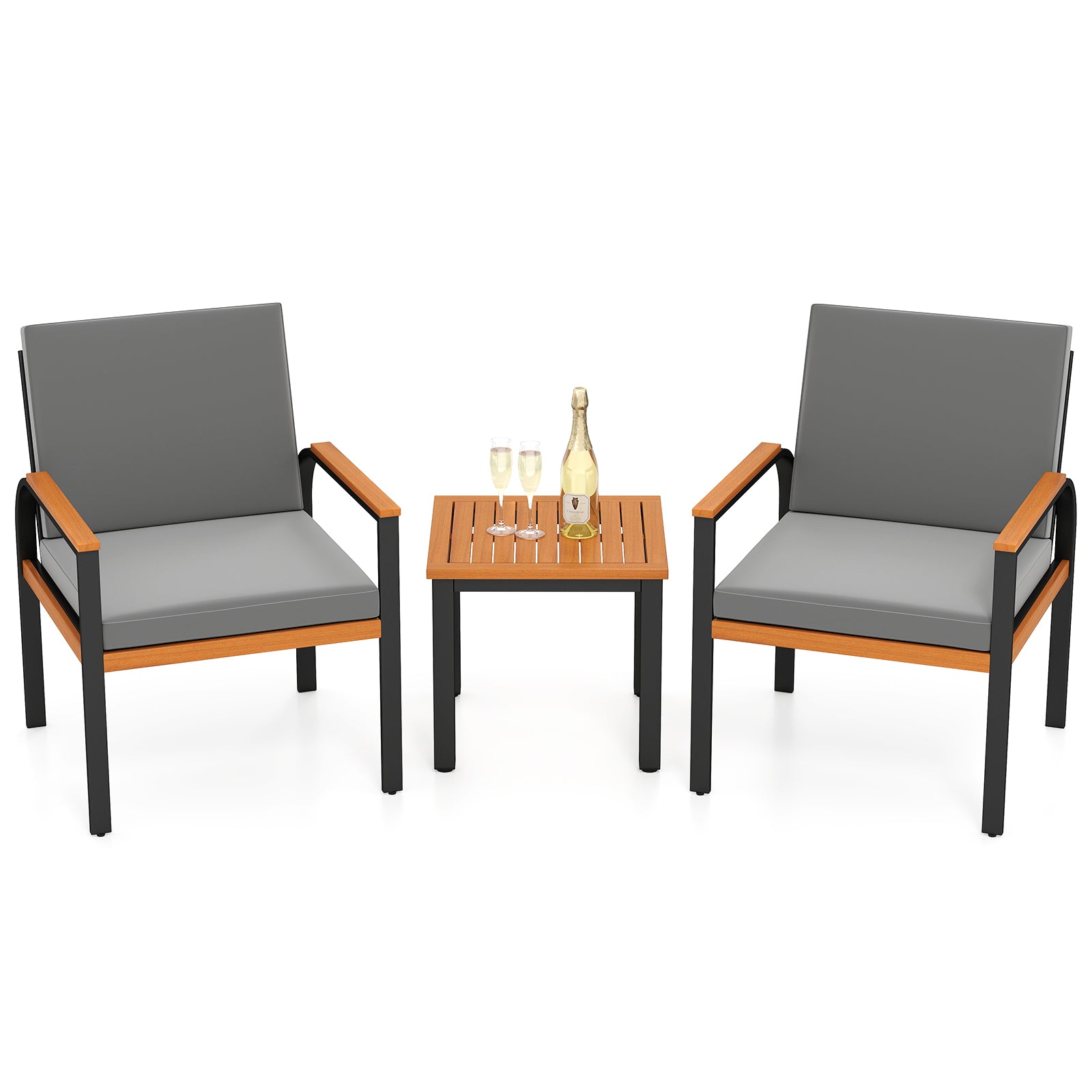 3 Piece Patio Furniture Set Outdoor Conversation Set with Coffee Table-Grey, Gray Patio Conversation Sets at Gallery Canada