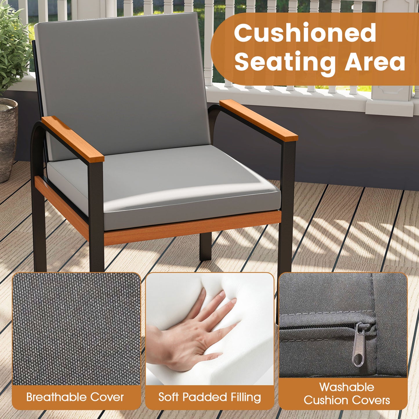 3 Piece Patio Furniture Set Outdoor Conversation Set with Coffee Table-Grey, Gray Patio Conversation Sets at Gallery Canada