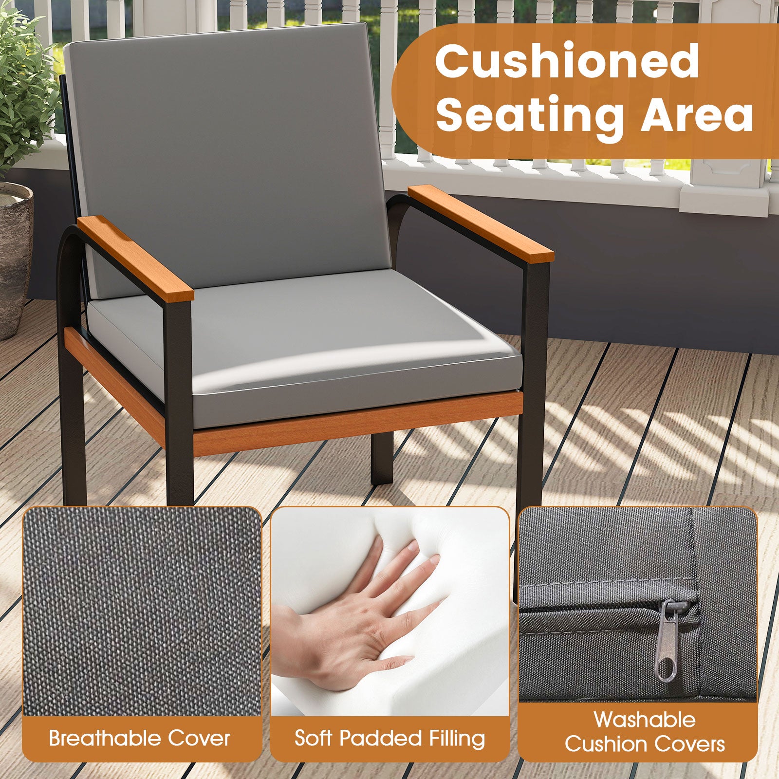 3 Piece Patio Furniture Set Outdoor Conversation Set with Coffee Table-Grey, Gray Patio Conversation Sets at Gallery Canada