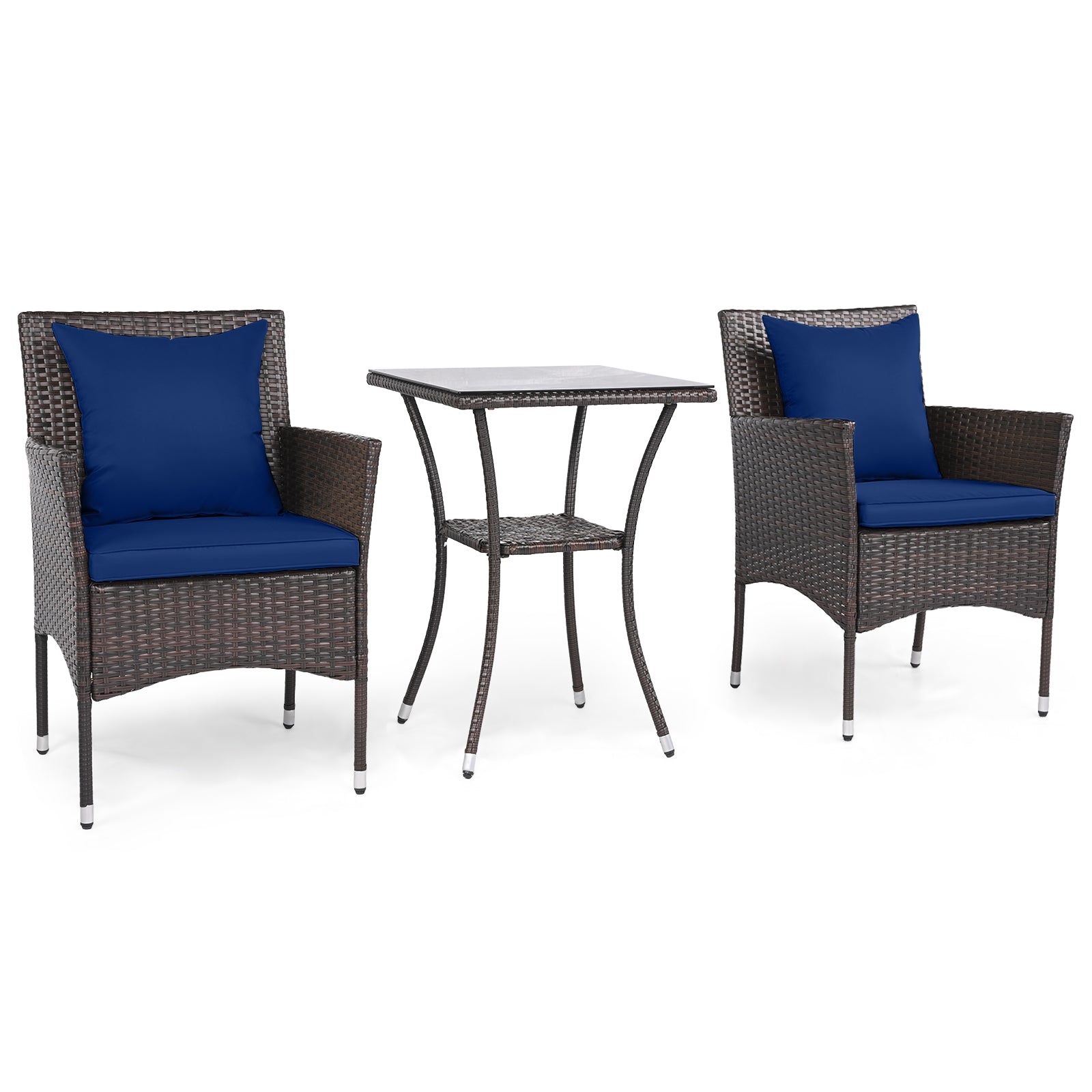 3-Piece Patio Set, Rattan Bistro Chairs, 2-Tier Tempered Glass Table, Navy Patio Conversation Sets at Gallery Canada