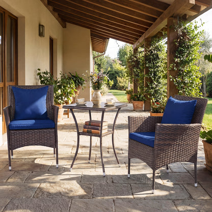 3-Piece Patio Set, Rattan Bistro Chairs, 2-Tier Tempered Glass Table, Navy Patio Conversation Sets at Gallery Canada