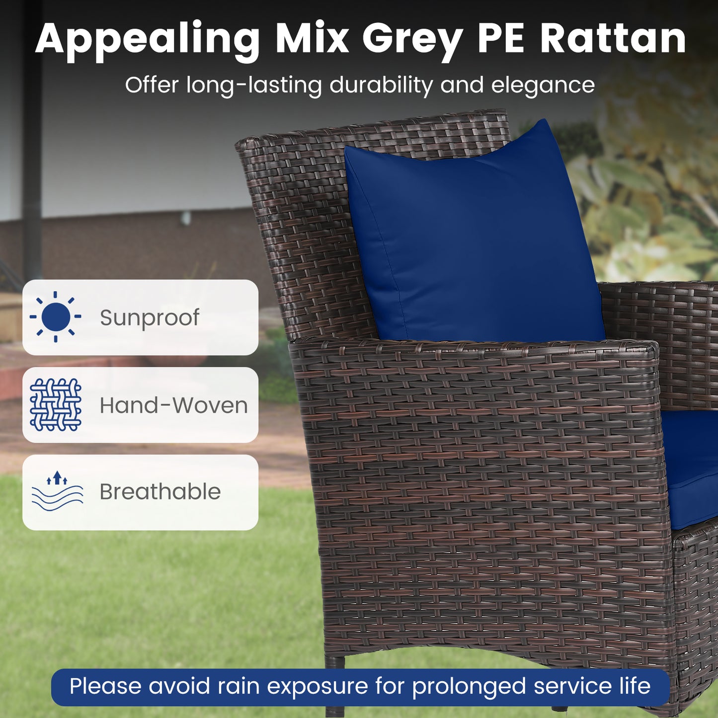 3-Piece Patio Set, Rattan Bistro Chairs, 2-Tier Tempered Glass Table, Navy Patio Conversation Sets at Gallery Canada
