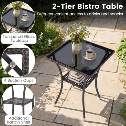 3-Piece Patio Set, Rattan Bistro Chairs, 2-Tier Tempered Glass Table, Navy Patio Conversation Sets at Gallery Canada
