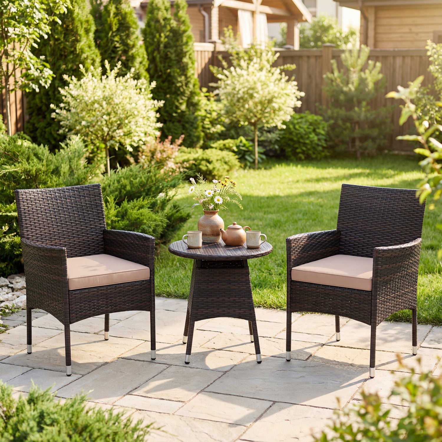 3 Piece Patio Furniture Set, Bistro Set For Porch, Beige Patio Conversation Sets at Gallery Canada
