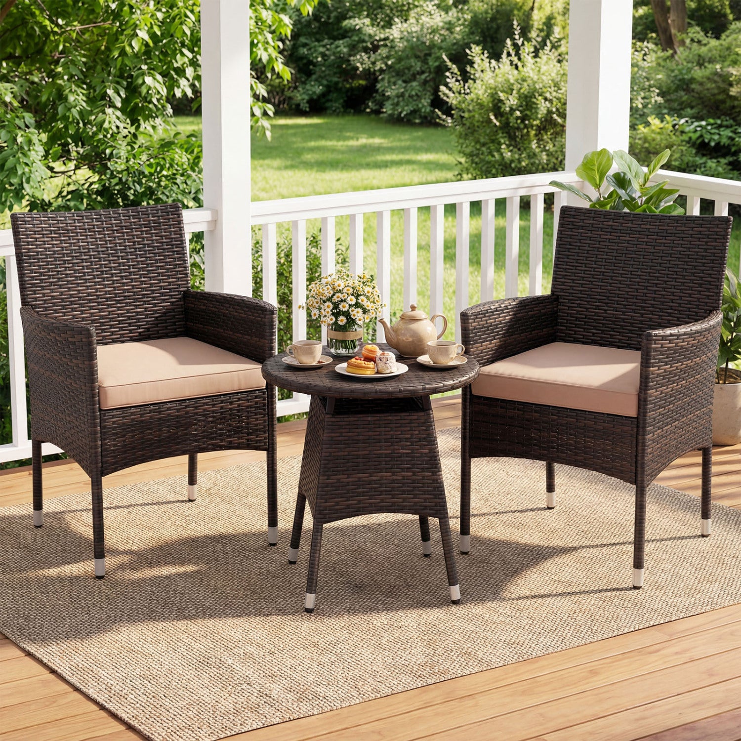 3 Piece Patio Furniture Set, Bistro Set For Porch, Beige Patio Conversation Sets at Gallery Canada