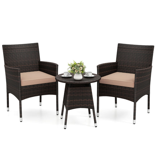 3 Piece Patio Furniture Set, Bistro Set For Porch, Beige