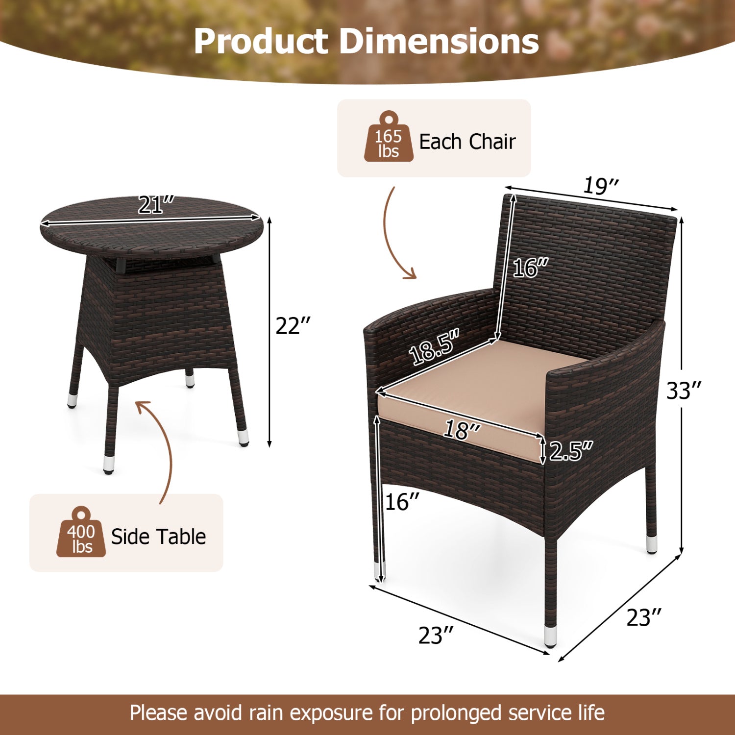3 Piece Patio Furniture Set, Bistro Set For Porch, Beige Patio Conversation Sets at Gallery Canada