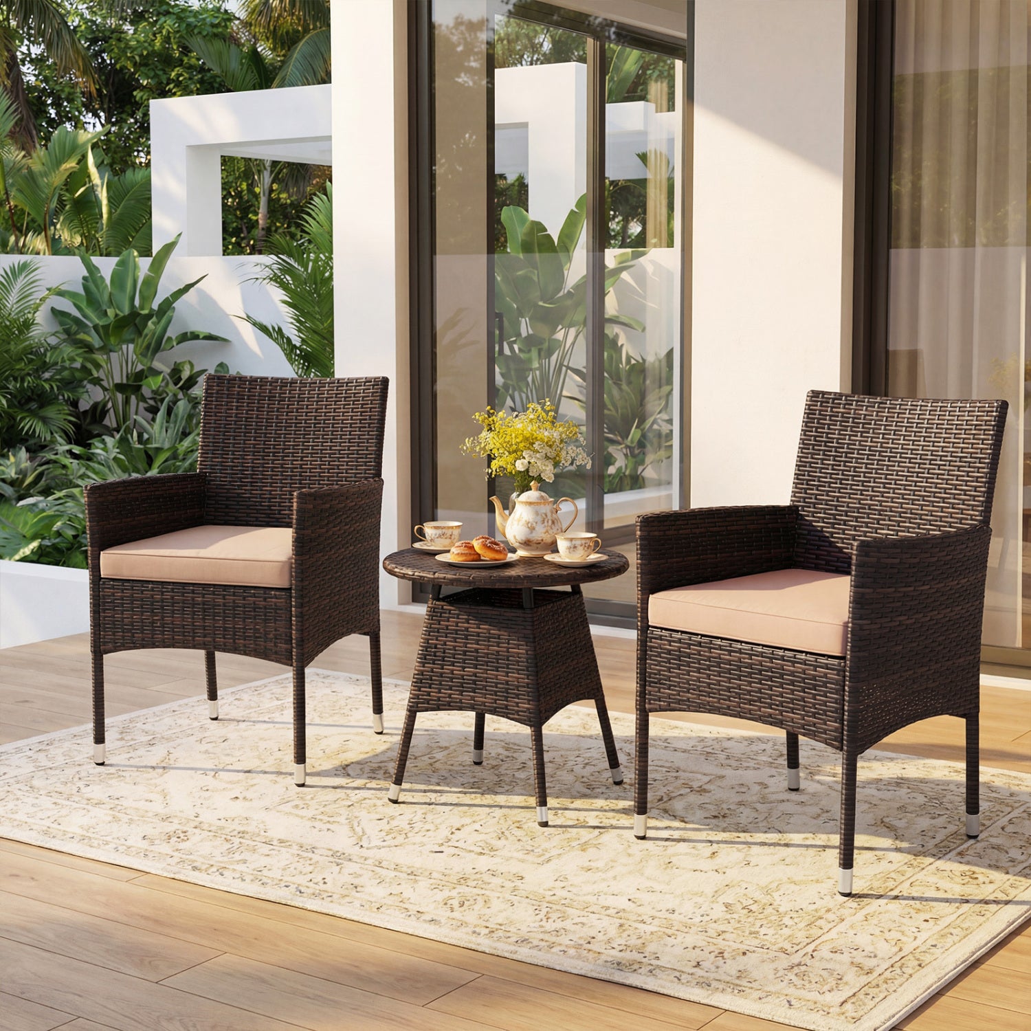 3 Piece Patio Furniture Set, Bistro Set For Porch, Beige Patio Conversation Sets at Gallery Canada