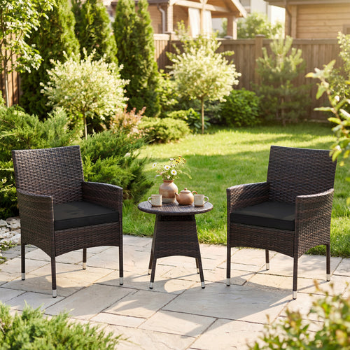 3 Piece Patio Furniture Set, Bistro Set For Porch, Black