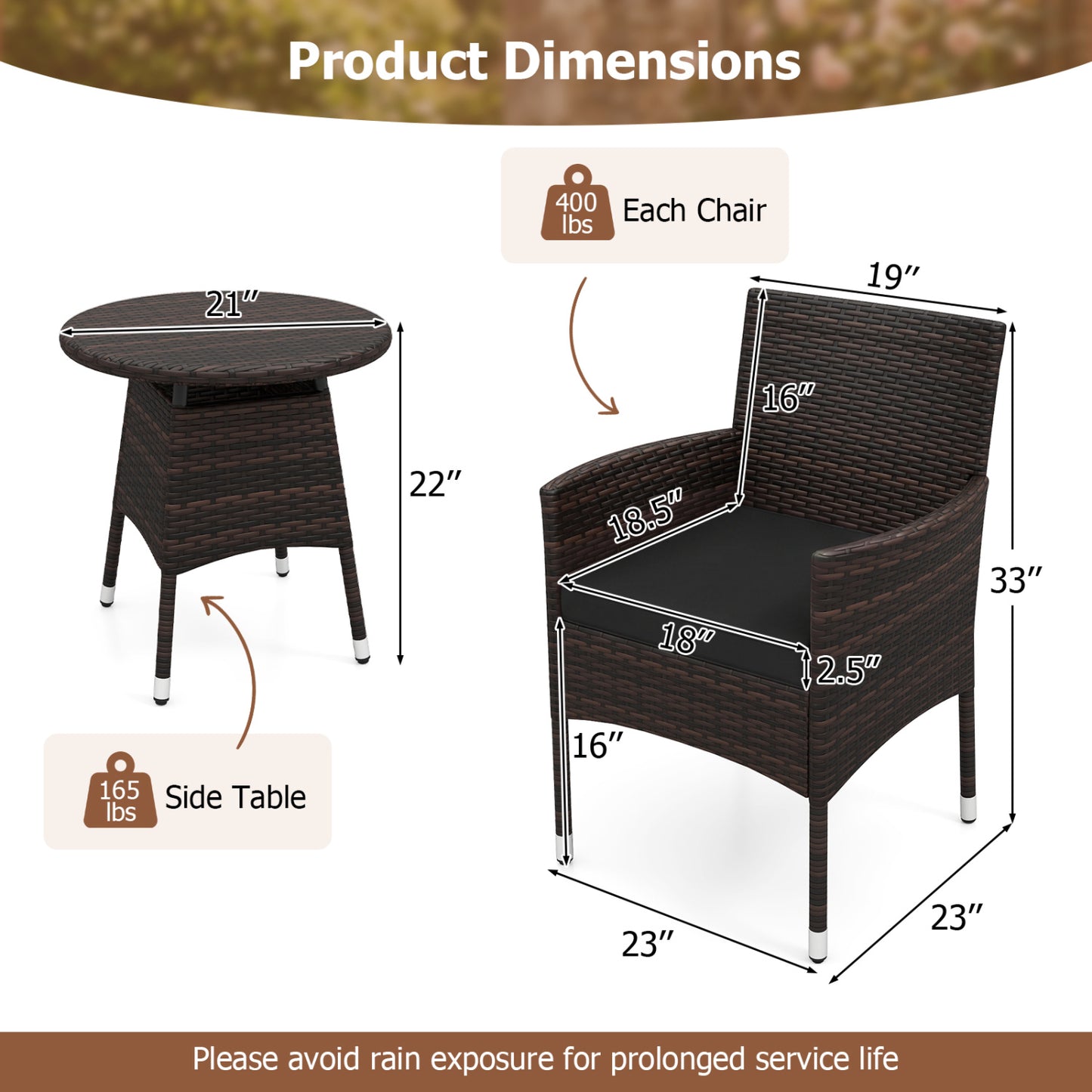 3 Piece Patio Furniture Set, Bistro Set For Porch, Black Patio Conversation Sets at Gallery Canada