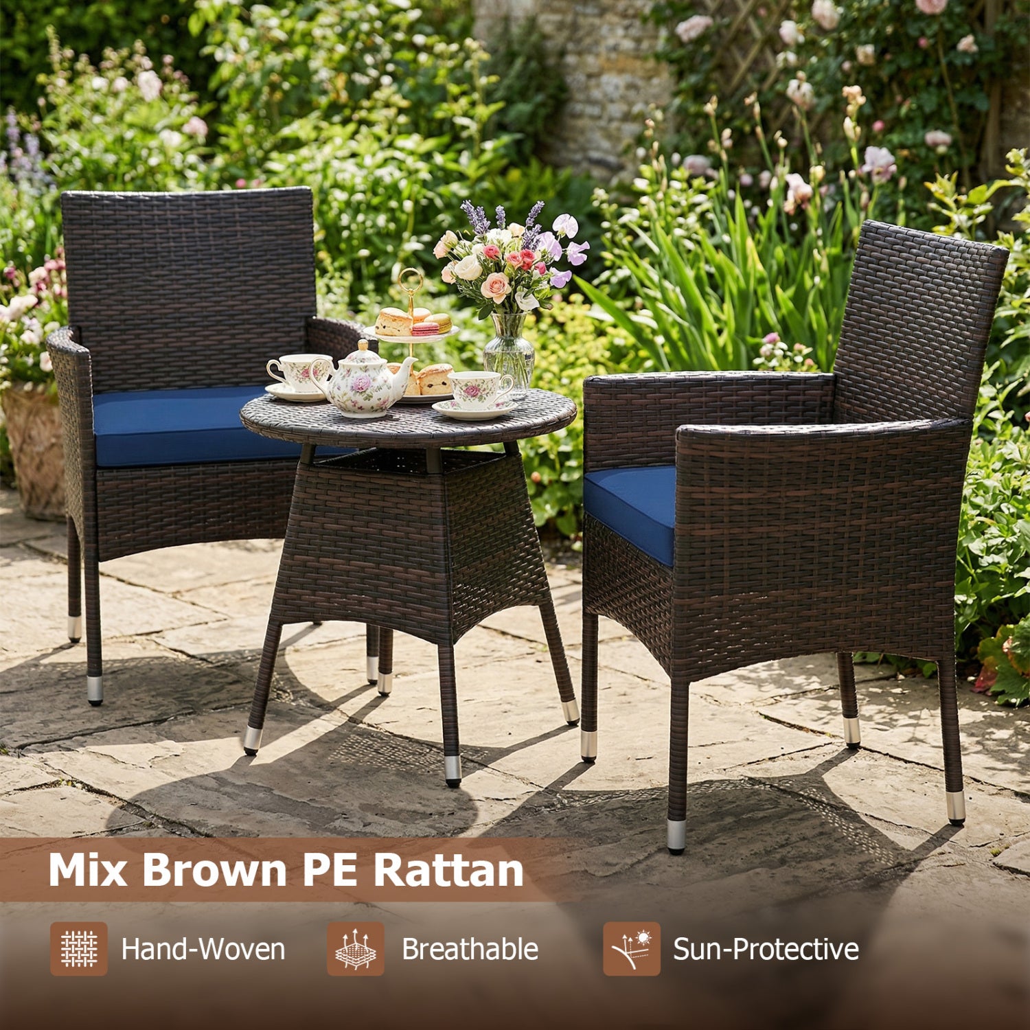 3 Piece Patio Furniture Set, Bistro Set, Navy Patio Conversation Sets at Gallery Canada