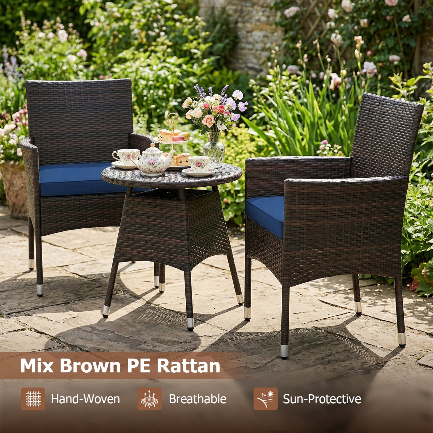 3 Piece Patio Furniture Set, Bistro Set, Navy Patio Conversation Sets at Gallery Canada