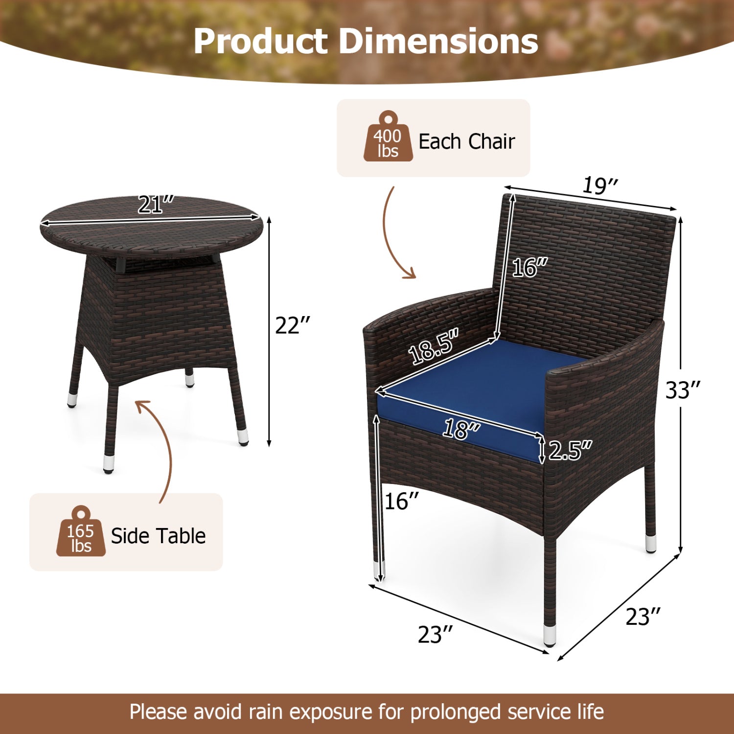 3 Piece Patio Furniture Set, Bistro Set, Navy Patio Conversation Sets at Gallery Canada