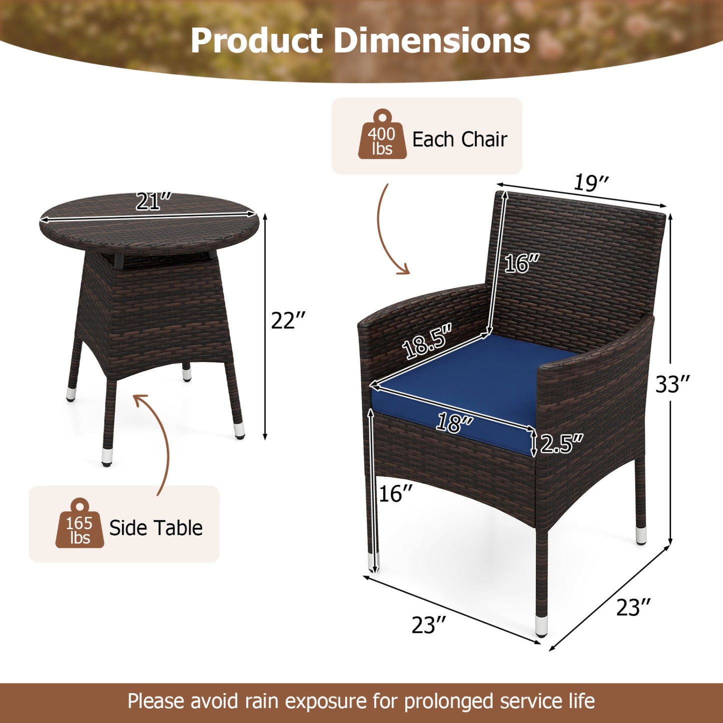 3 Piece Patio Furniture Set, Bistro Set, Navy Patio Conversation Sets at Gallery Canada