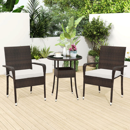 3-Piece Patio Set, PE Rattan Wicker Chairs, Tempered Glass Table, White Patio Conversation Sets at Gallery Canada