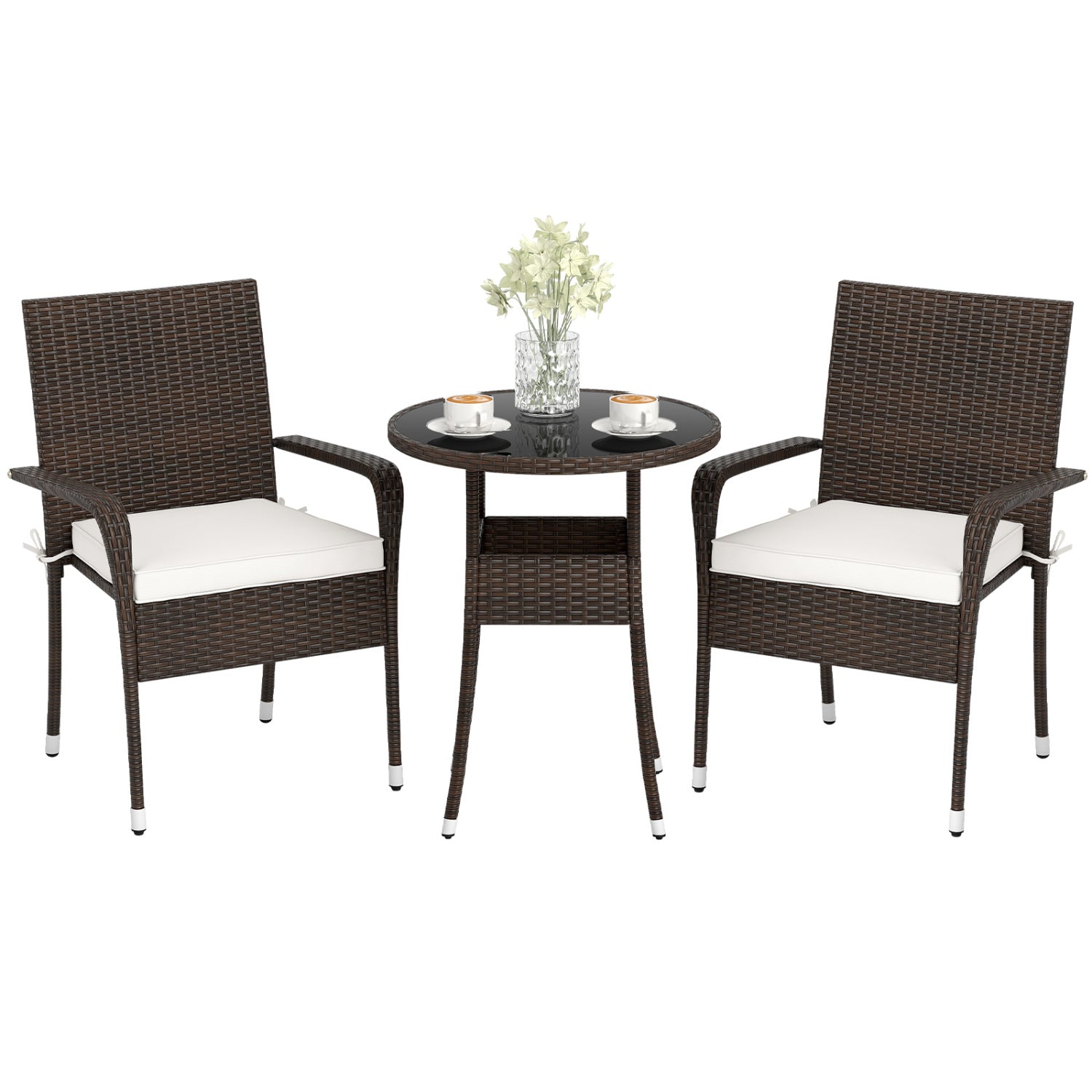 3-Piece Patio Set, PE Rattan Wicker Chairs, Tempered Glass Table, White Patio Conversation Sets at Gallery Canada
