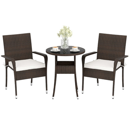 3-Piece Patio Set, PE Rattan Wicker Chairs, Tempered Glass Table, White Patio Conversation Sets at Gallery Canada