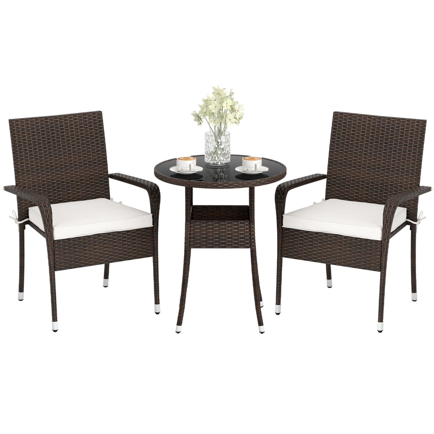 3-Piece Patio Set, PE Rattan Wicker Chairs, Tempered Glass Table, White Patio Conversation Sets White at Gallery Canada
