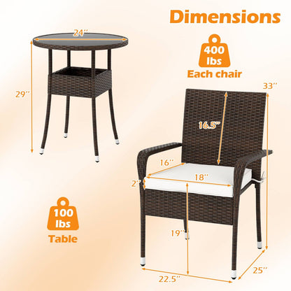 3-Piece Patio Set, PE Rattan Wicker Chairs, Tempered Glass Table, White Patio Conversation Sets at Gallery Canada