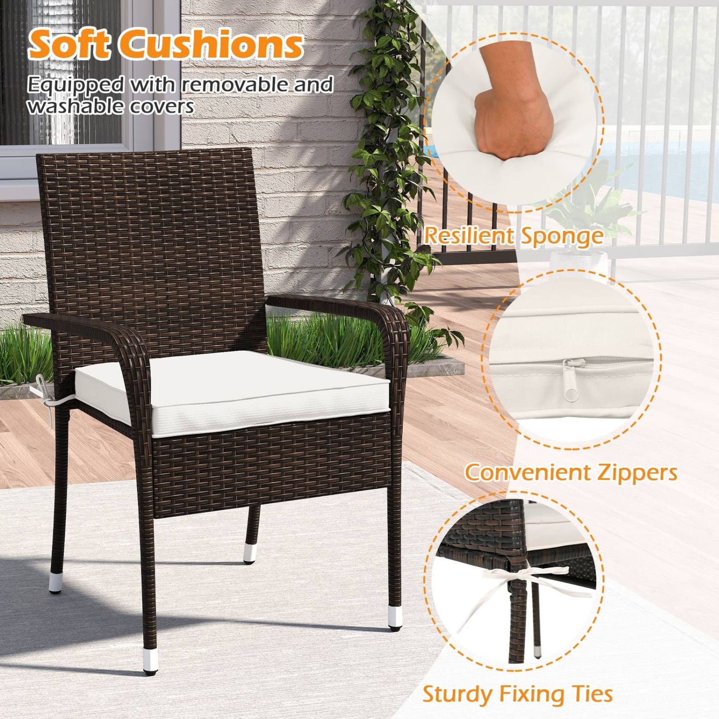 3-Piece Patio Set, PE Rattan Wicker Chairs, Tempered Glass Table, White Patio Conversation Sets at Gallery Canada