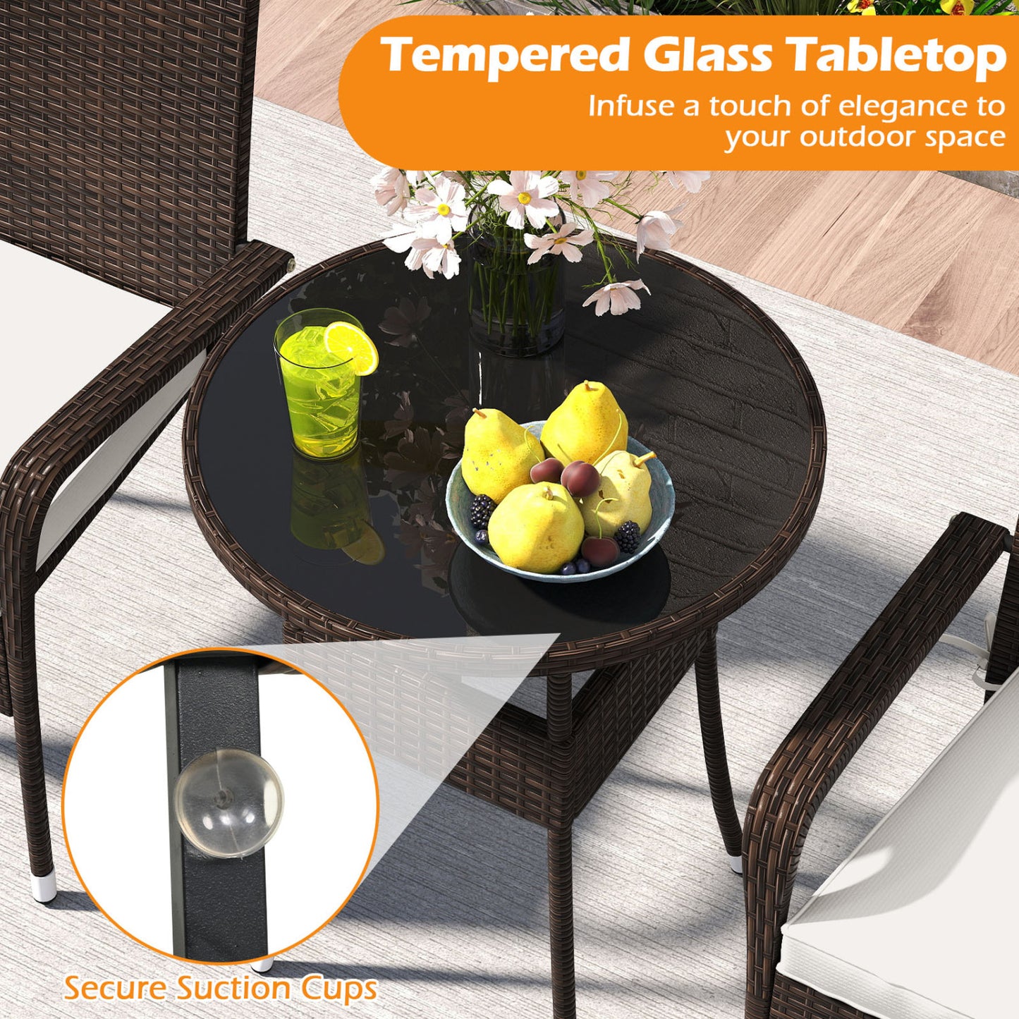 3-Piece Patio Set, PE Rattan Wicker Chairs, Tempered Glass Table, White Patio Conversation Sets at Gallery Canada